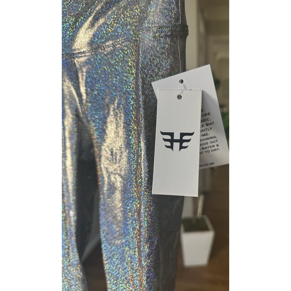 Heroine Sport Marvel High Waist Holographic Leggings XS Silver Sparkle Metallic - Picture 3 of 9